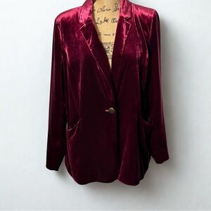 Chico's Single Button Burgundy Velvet Blazer - Large